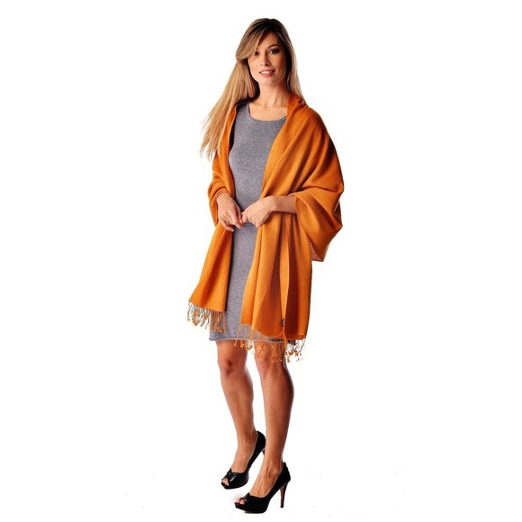 : 70% Cashmere And 30% Silk Pashmina Wrap Stole (color: Orange, Size: 28" X🐴 - Picture 1 of 9